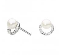 Dew Silver Cubic Zirconia Half Round with Freshwater Pearl Studs 3726FP021