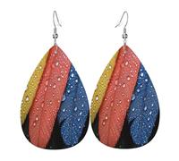 Dew Feather Women's Teardrop Leather Earrings - Lightweight PVC Dangle Earrings, 925 Silver Hooks, Double-Sided Prints | Hypoallergenic Gift