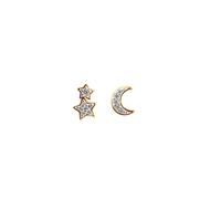 Dew Gold Plate Crescent Moon & Star Studs - Sterling Silver / Zirconia / Gold Plated
