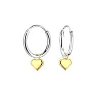 Dew Gold Plated Detail Heart Charm 12mm Sleeper Hoop Earrings - Gold Plated