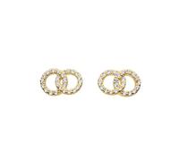 DEW Gold Plated Sparkling Linking Circle Stud Earrings - Sterling Silver and Gold Plate, Cubic Zirconia Twin Circles Design, Classic and Timeless
