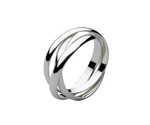 Dew Interlocking Trinity Ring - Sterling Silver, Traditional Style, Triple Rolling Rings, Symbolising the Past, Present & Future, Size L