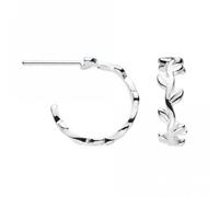 Dew Leaf Vine 16mm Stud Hoop Earrings 5240HP - Sterling Silver