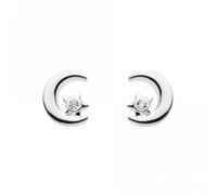 Dew Moon and Star Zirconia Stud Earrings 3768CZ - Timeless Design | - Sterling Silver