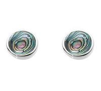 DEW Paua Shell Round Stud Earrings - Sterling Silver, Classic Design, Everyday Style, Blue Green Abalone Shell, Symbolising Harmony, Protection & Good Fortune