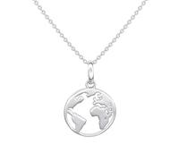 Dew Planet Earth Disc Pendant 18" Necklace - Sterling Silver, Cutout World Map Design, Gift Ideas for Travelling