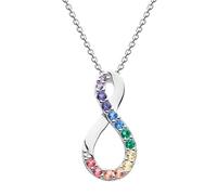 Dew Rainbow Infinity Pendant 18" Necklace - Sterling Silver, Vibrant Multi Coloured Nano Gems, Classic Style