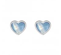 Dew Silver Dinky Blue Mother of Pearl Heart Stud Earrings