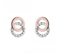 Dew Silver Double Cubic Zirconia Circle 14ct Rose Gold Plate