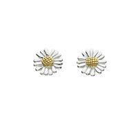 DEW Silver & Gold Plated Mini Daisy Stud Earrings - Sterling Silver and Rose Gold Plate, 3D Detail, Cute and Fun Nature Inspired Jewellery