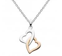 Dew Womens Sterling Silver and 14ct Plated Rose Gold Interlinking Hearts Necklace 9868HP, 18"