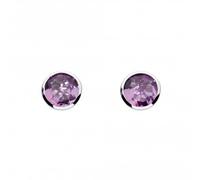 DEW Amethyst Medium Round Stud Earrings - Sterling Silver, Classic Design, Something Purple, Faceted Gemstones for Everyday, Symbolising Peace & Tranquillity