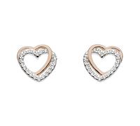 DEW Silver & Rose Gold Sparkling Entwined Heart Stud Earrings - Sterling Silver & Rose Gold Plate, Cute and Romantic Gift Idea