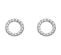 DEW Sparkling Circle Stud Earrings - Sterling Silver, Pavé Cubic Zirconia, Simple and Classic Geometric Design