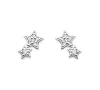 DEW Sparkling Shooting Twin Star Stud Earrings - Sterling Silver, Pavé Cubic Zirconia, Celestial Style, Gift Idea