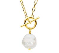 Dew 10mm Freshwater Pearl Gold Plated T-Bar 18" Necklace 97737GFP - Sterling Silver