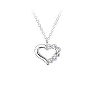 Dew Sterling Silver and Clear Crystal Heart Pendant Necklace - Delicate Heart Design with Crystal Detailing on One Side, 18" Sterling Silver Chain, Contemporary Jewellery, Luxury Gift Box