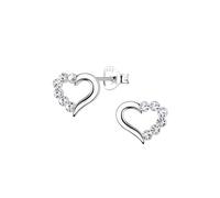 Dew Sterling Silver and Clear Crystal Heart Stud Earrings - Delicate Design with Sparkling Detailing on One Side, Contemporary Jewellery, Luxury Gift Box