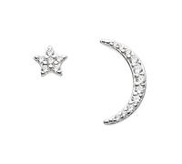 Dew Sterling Silver and Cubic Zirconia Star and Crescent Moon Stud Earrings