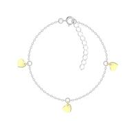 Dew Sterling Silver and Gold-Plated Heart Charm 7.5" Bracelet - Adorned with Three Small Flat Gold-Plated Heart Charms, Contemporary Jewellery, Luxury Gift Box, Matching Pieces Available
