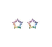 Dew Sterling Silver and Rainbow Nano Gem Open Star Stud Earrings - Five-Pointed Open Design, Contemporary Sterling Silver Jewellery - Matching Necklace Available