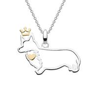 Dew Sterling Silver Corgi with Gold Plate Heart and Crown