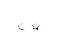 Dew Sterling Silver Crescent Moon and Star Stud Earrings Silver