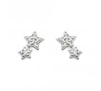 Dew Sterling Silver Cubic Zirconia Double Star Stud Earrings