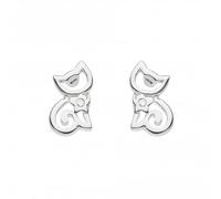 Dew Sterling Silver Dinky Cat with Cubic Zirconia Stud Earrings