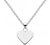 Dew Sterling Silver Heart with Engraved Initial Pendant Necklace, Letter C - Personalised Gifting, Classic Design, Polished Heart-Shaped Disc, Great for Birthdays and Celebrations