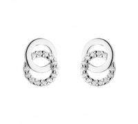 Dew Sterling Silver Double Cubic Zirconia Circle Stud Earrings