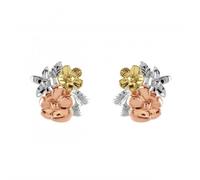 Dew Sterling Silver Flower Cluster Rose & Gold Plate Stud Earrings - Rose Gold