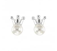 Dew Sterling Silver Freshwater Pearl and Crown Stud Earrings