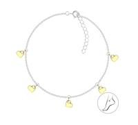 Dew Sterling Silver Gold-Plated Heart Charm 10" Anklet - Adorned with Three Small Flat Gold-Plated Heart Charms, Contemporary Jewellery, Luxury Gift Box, Matching Pieces Available