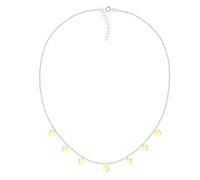 Dew Sterling Silver Gold-Plated Heart Charm Station 18" Necklace - Adorned with Seven Small Flat Gold-Plated Hearts, Contemporary Jewellery, Luxury Gift Box, Matching Pieces Available