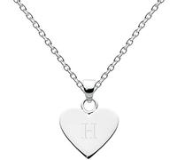 Dew Sterling Silver Heart with Engraved Initial Pendant Necklace, Letter H - Personalised Gifting, Classic Design, Polished Heart-Shaped Disc, Great for Birthdays and Celebrations