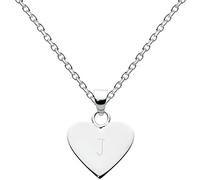 Dew Sterling Silver Heart with Engraved Initial Pendant Necklace, Letter J - Personalised Gifting, Classic Design, Polished Heart-Shaped Disc, Great for Birthdays and Celebrations