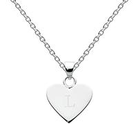 Dew Sterling Silver Heart with Engraved Initial Pendant Necklace, Letter L - Personalised Gifting, Classic Design, Polished Heart-Shaped Disc, Great for Birthdays and Celebrations