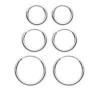 Dew Sterling Silver Sleeper Hoop Earrings, Set of 3-11mm, 13mm, 15mm
