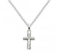 Dew Small Engraved Cross Necklace - Sterling Silver, 18" Chain, Delicate Floral Pattern, Gift Idea for Christenings, Confirmations, and Baptisms
