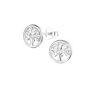 Dew Sterling Silver Tree of Life Stud Earrings - Small Circular Design Featuring Central Motif, Contemporary Jewellery, Luxury Gift Box