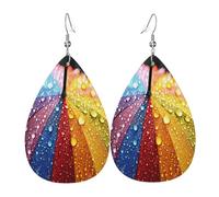 Dew umbrella Women's Teardrop Leather Earrings - Lightweight PVC Dangle Earrings, 925 Silver Hooks, Double-Sided Prints | Hypoallergenic Gift