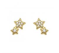 Dew Zirconia Double Star Gold Plated Stud Earrings 3722GCZ - Bold - Sterling Silver