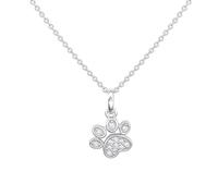 Dew Sparkling Paw Print Pendant 18" Necklace - Sterling Silver, Pavé Cubic Zirconia, Cute and Fun Animal Themed Jewellery