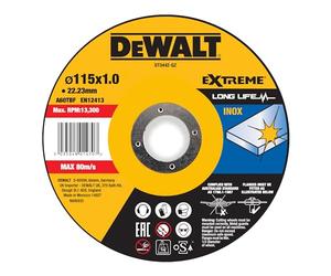 DEWALT 115mm x 1mm, 22.2mm Bore, Aluminium Oxide, Medium Grit, Alloy Steel, Coated, Angle Grinder Compatible, Thin Metal Cutting Disc