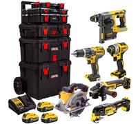 Dewalt 18V XR 6 Piece Power Tool Kit 3 x 5.0Ah Battery Charger & Trolley Toolbox
