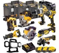 Dewalt 18V XR 9 Piece Cordless Power Tool Kit 3 x 5Ah Battery Charger T4TKIT-847