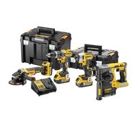 DEWALT 18V XR Brushless Kit, 3X 5Ah (4 pc.), DCK422P3T-QW | 18V XR kit with impact drill, impact driver, 125mm grinder, SDS-Plus drill and 3 5Ah batteries.