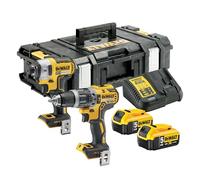 DEWALT 18V XR Brushless Twin Kit - Includes a Brushless Hammer Drill, an Impact Driver, a Kit Box, a Multivoltage Charger and Two 5Ah XR Batteries, DCK266P2-QW