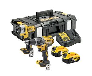 DEWALT 18V XR Brushless Twin Kit - Includes a Brushless Hammer Drill, an Impact Driver, a Kit Box, a Multivoltage Charger and Two 5Ah XR Batteries, DCK266P2-QW